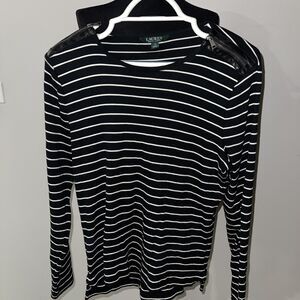 LAUREN Ralph Lauren Knit Top Womens XL Zipper Shoulder LS Ribbed Sweater